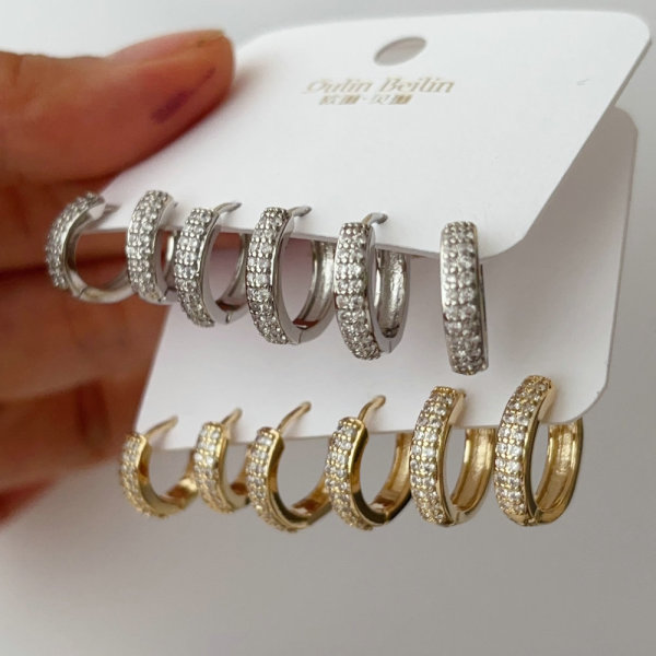 Pave zircon basic set earrings