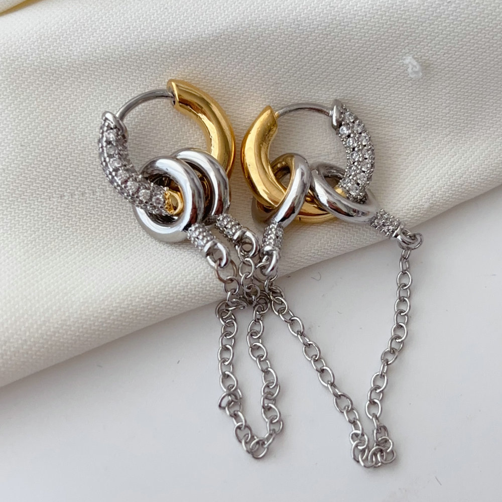 Pave two tone chain earrings