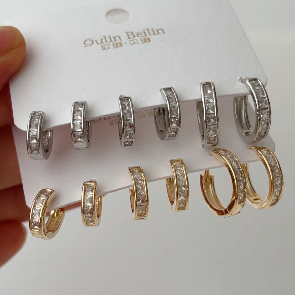 Set zircon hoop earrings