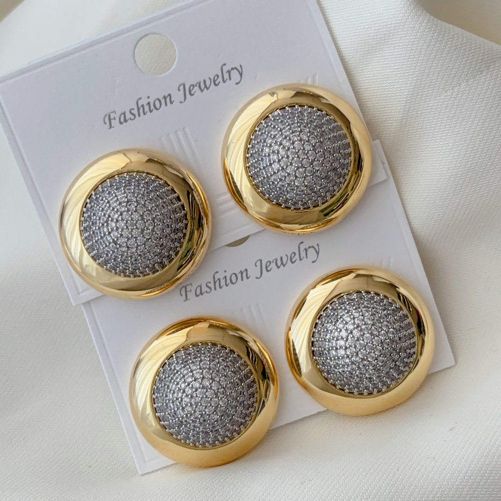 Pave zircon two tone round earrings