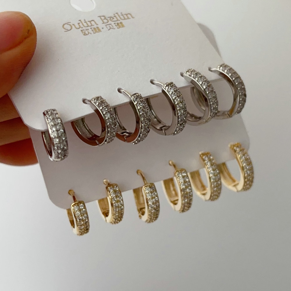 Pave zircon basic set earrings