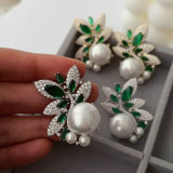Pave zircon leaf earrings
