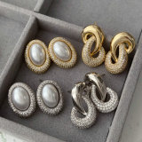 Pave oval pearl zircon earrings