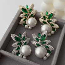 Pave zircon leaf earrings