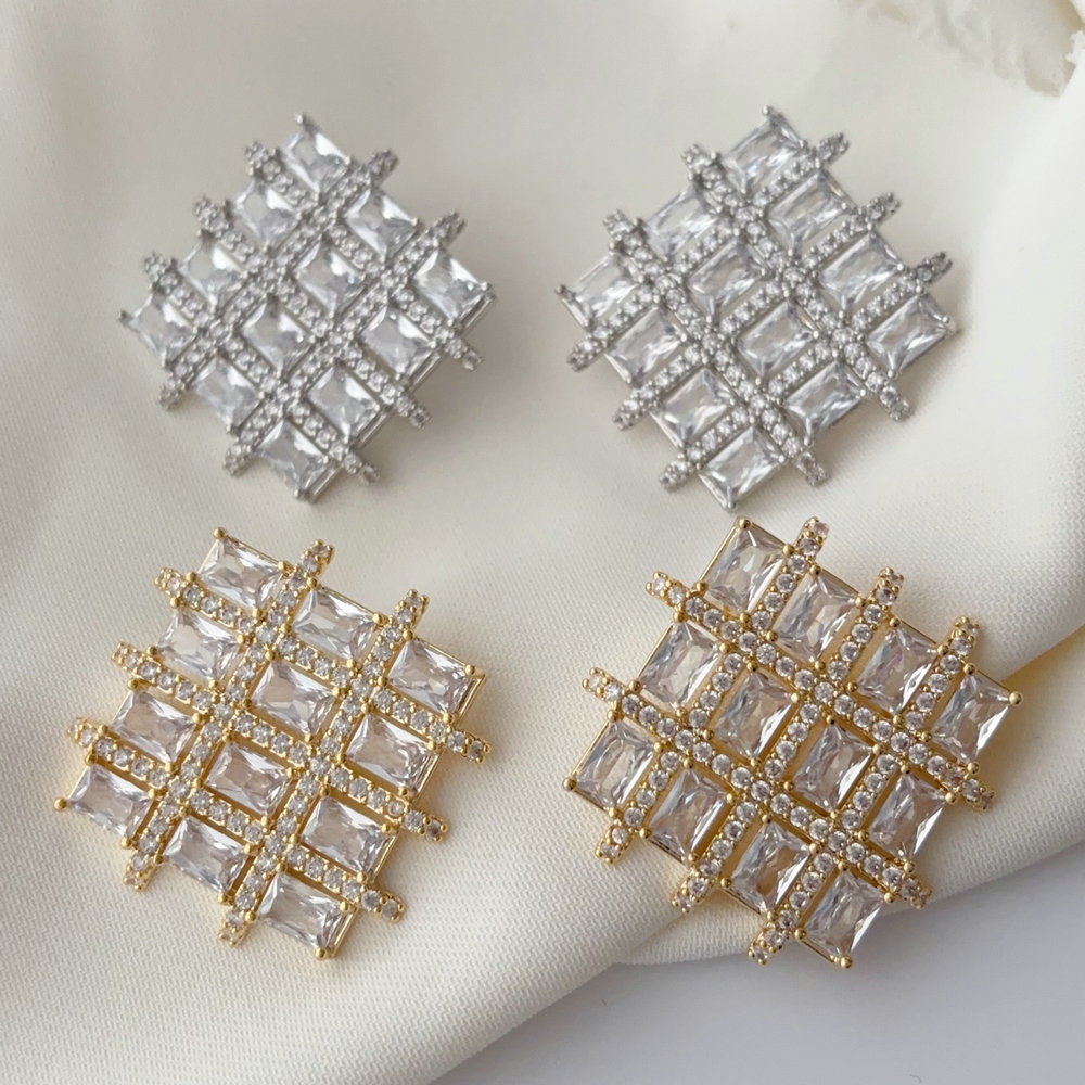 Pave zircon square earrings