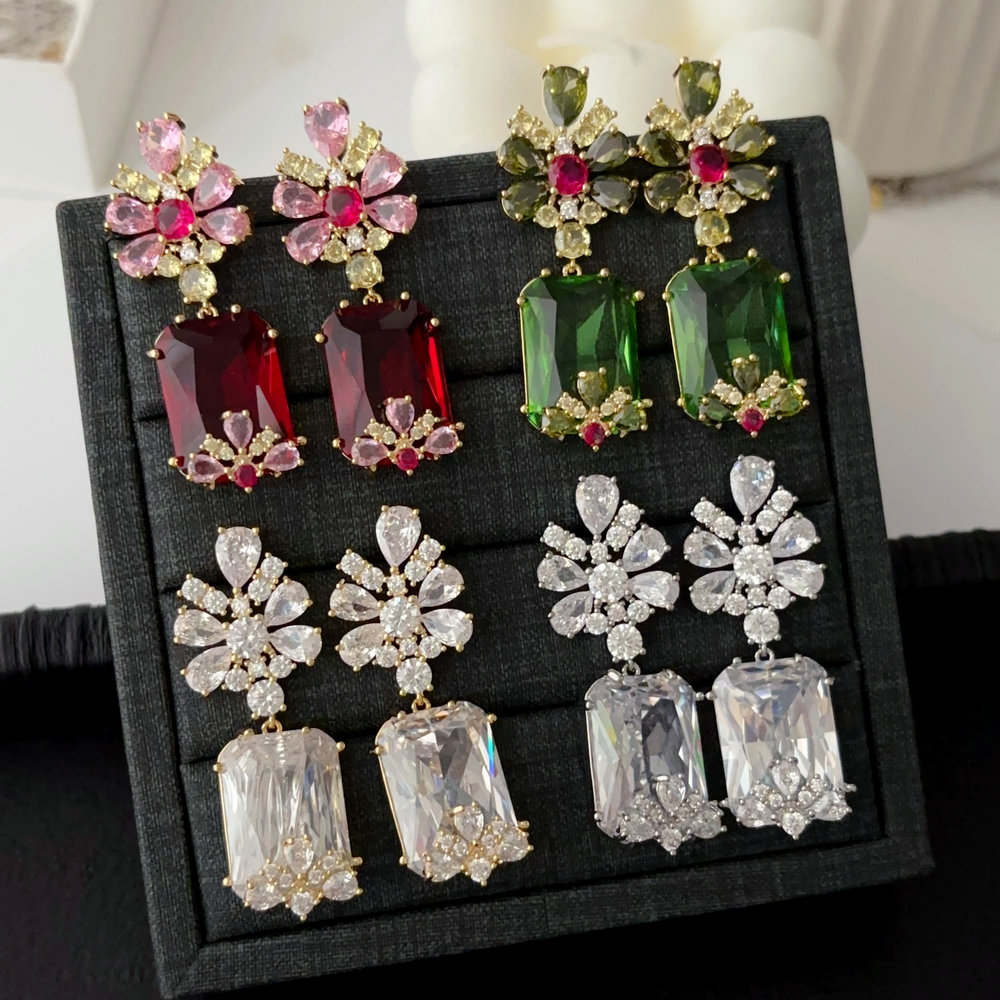 Pave zircon flower earrings