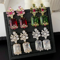 Pave zircon flower earrings