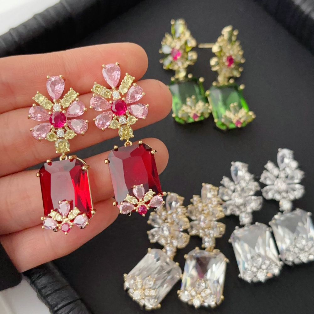 Pave zircon flower earrings