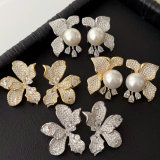 Pave zircon flower earrings