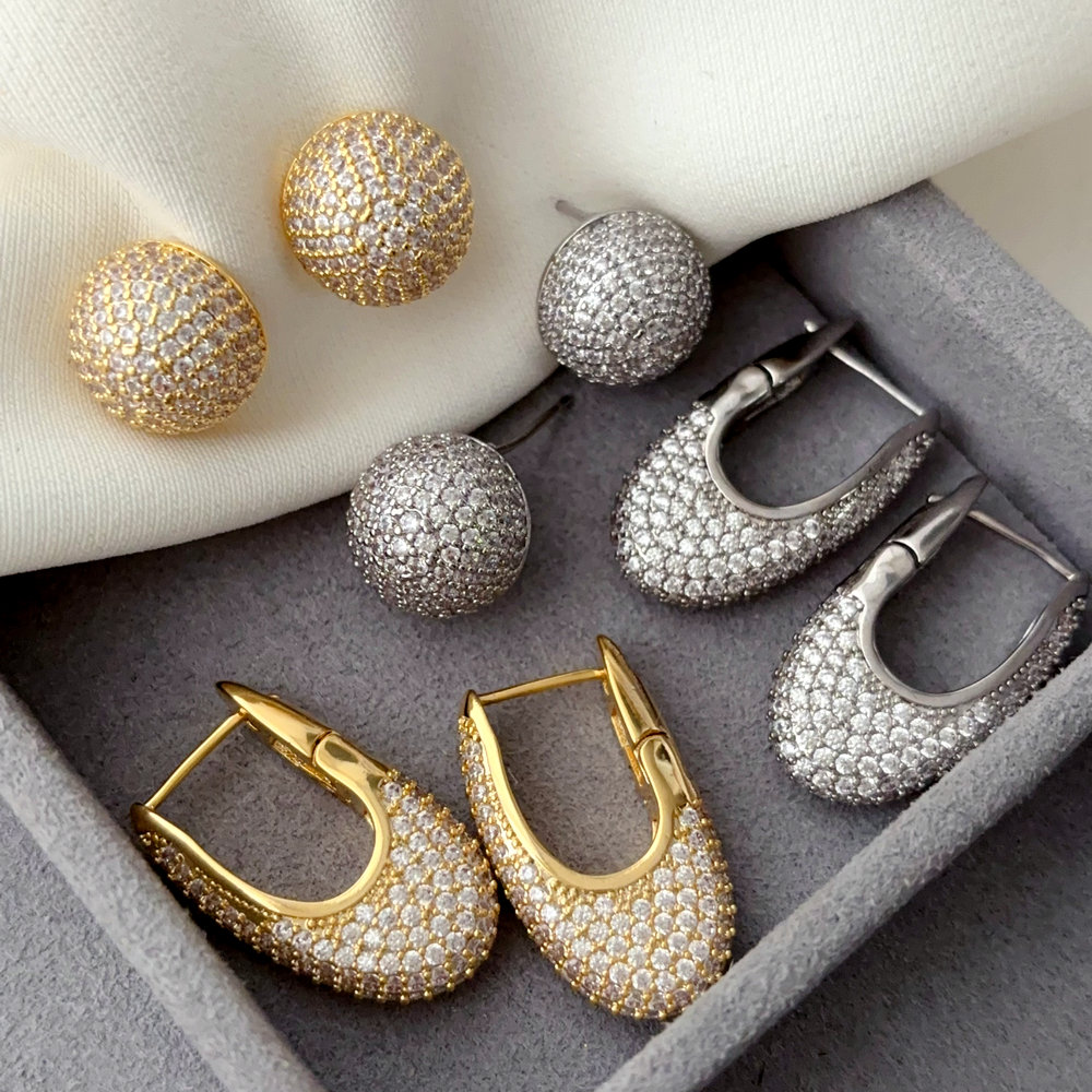 Pave zircon ball earrings