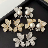 Pave zircon flower earrings