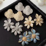 Pave zircon flower earrings