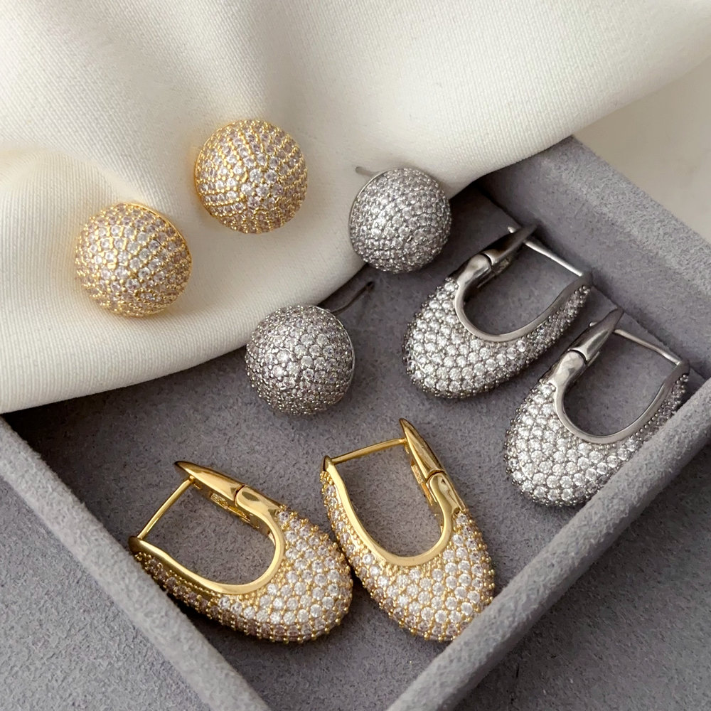 Pave zircon ball earrings