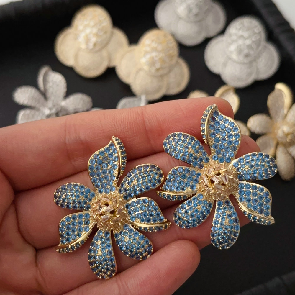 Pave zircon flower earrings