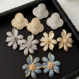 Pave zircon flower earrings