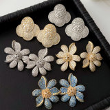 Pave zircon flower earrings
