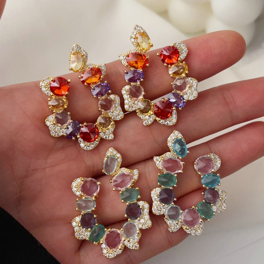 Pave zircon leaf earrings