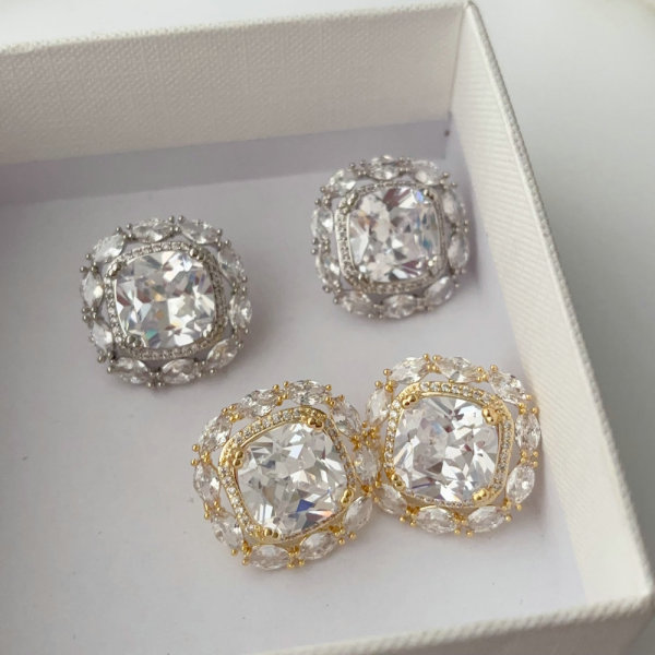 Pave zircon square earrings
