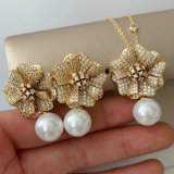 Pave zircon set flower earrings