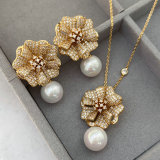Pave zircon set flower earrings