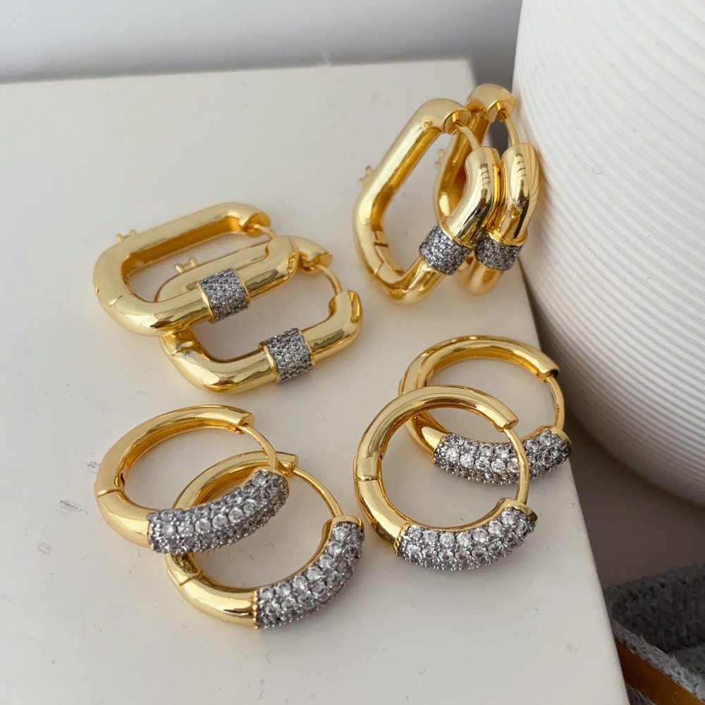 Pave zircon two tone earrings