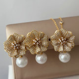 Pave zircon set flower earrings