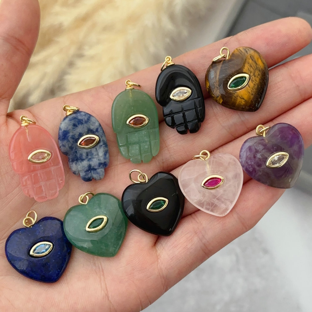 Gemstone hand heart charm