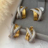 Pave zircon two tone twist earrings