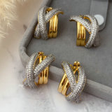 Pave zircon two tone twist earrings