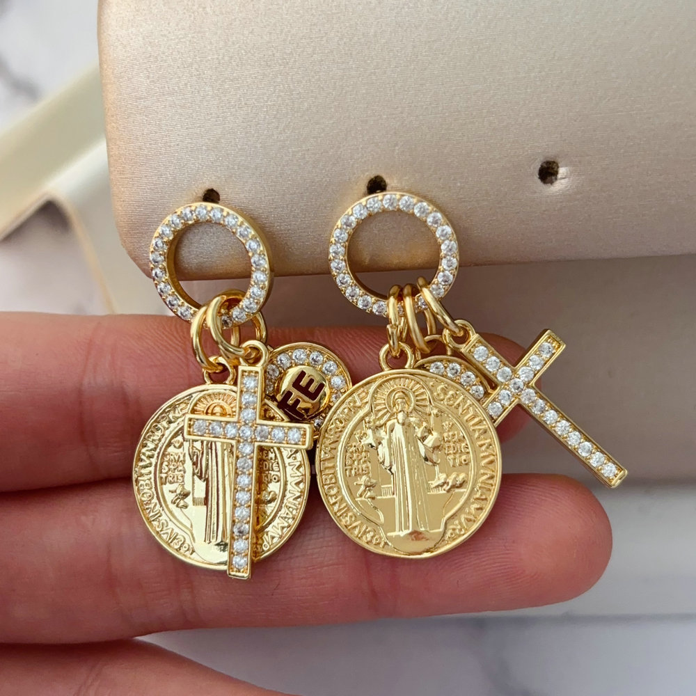 Cross charm earrings