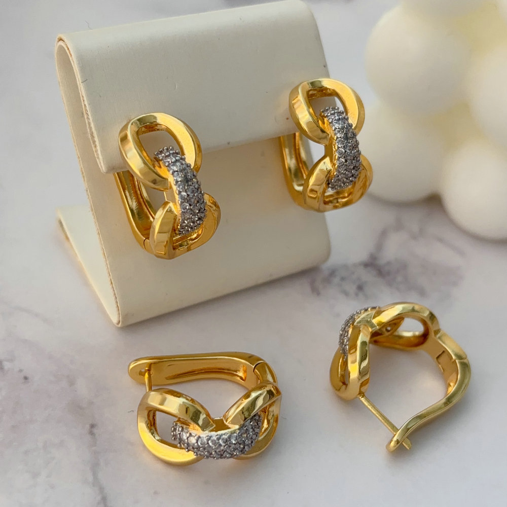 Pave two tone link chain earrins