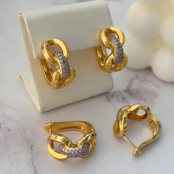 Pave two tone link chain earrins