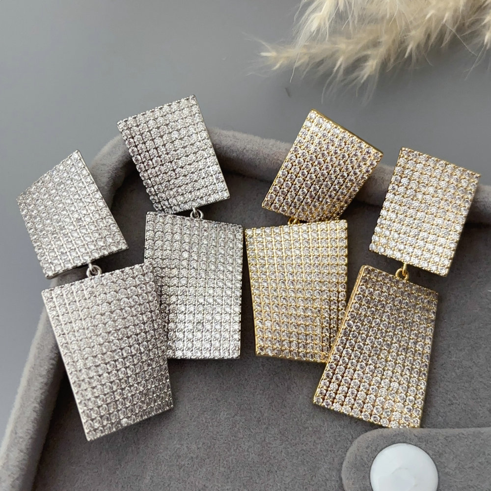 Pave zircon square earrings