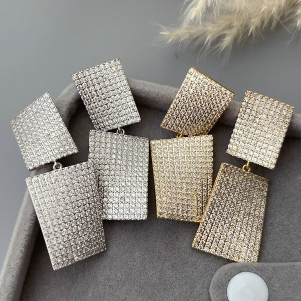 Pave zircon square earrings