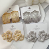 Pave zircon bar flower earrings