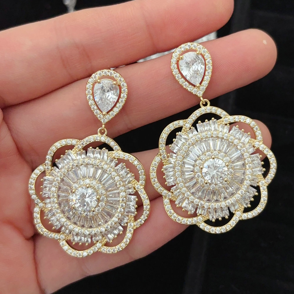 Pave zircon flower earrings