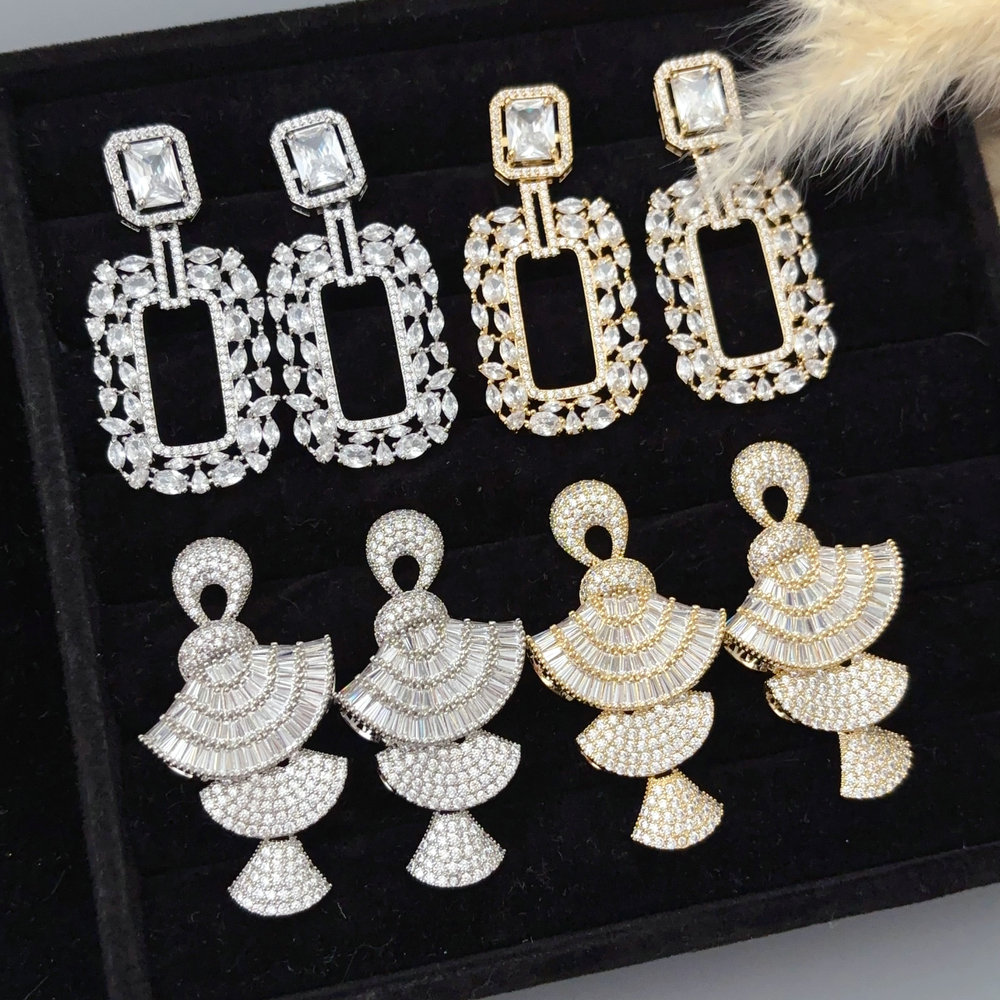 Pave zircon square earrings