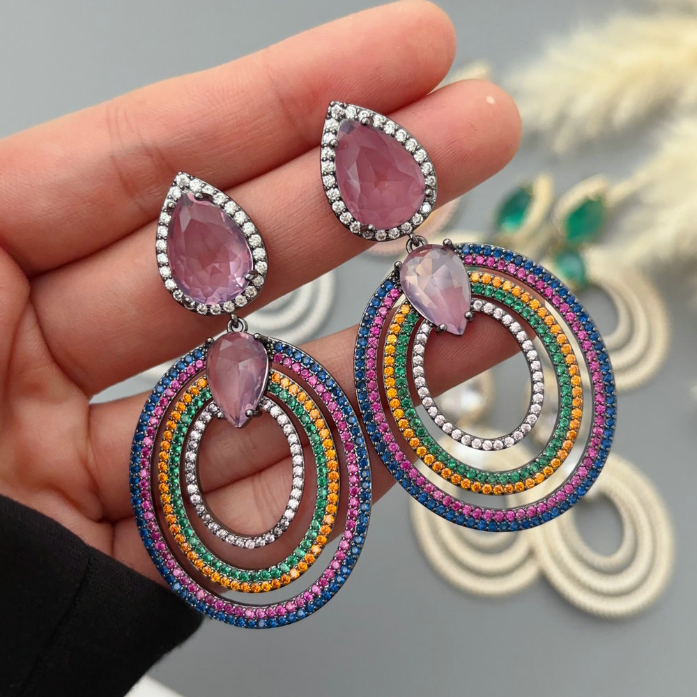 Pave zircon chunky circle earrings