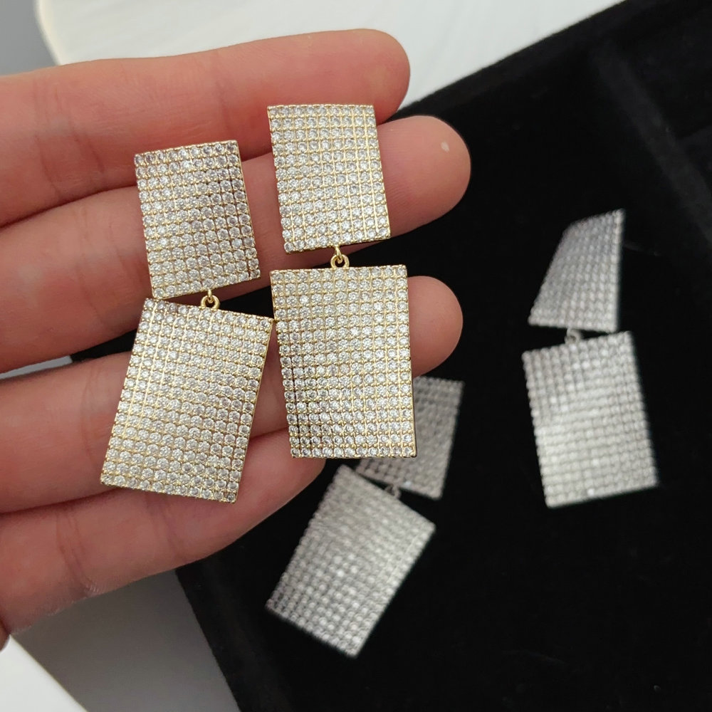 Pave zircon square earrings