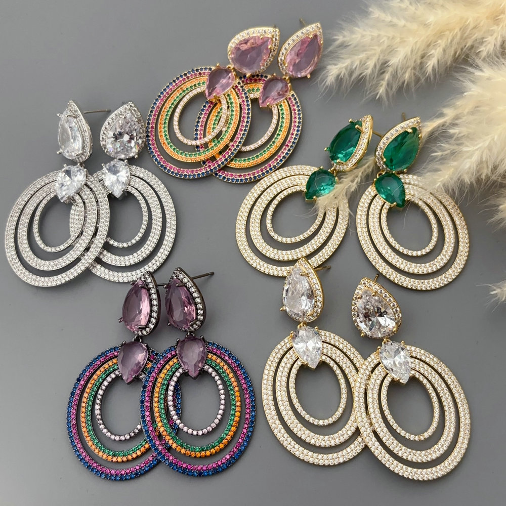 Pave zircon chunky circle earrings