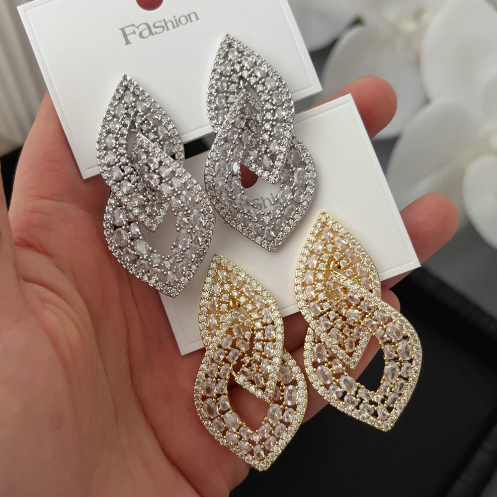 Pave link zircone earrings