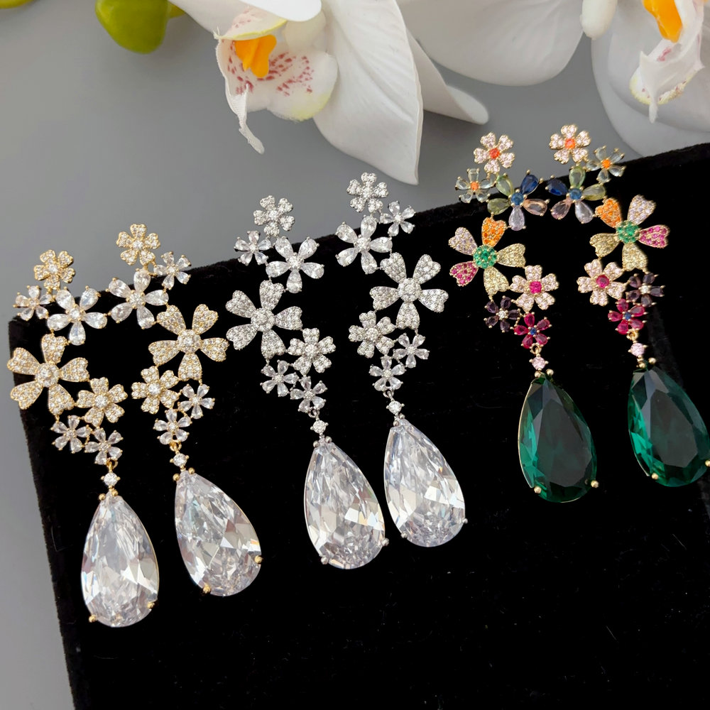 pave zircon chunky flower earrings