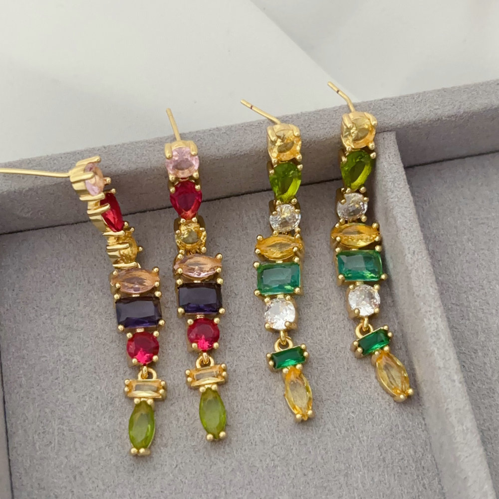 Pave zircon colorful earrings