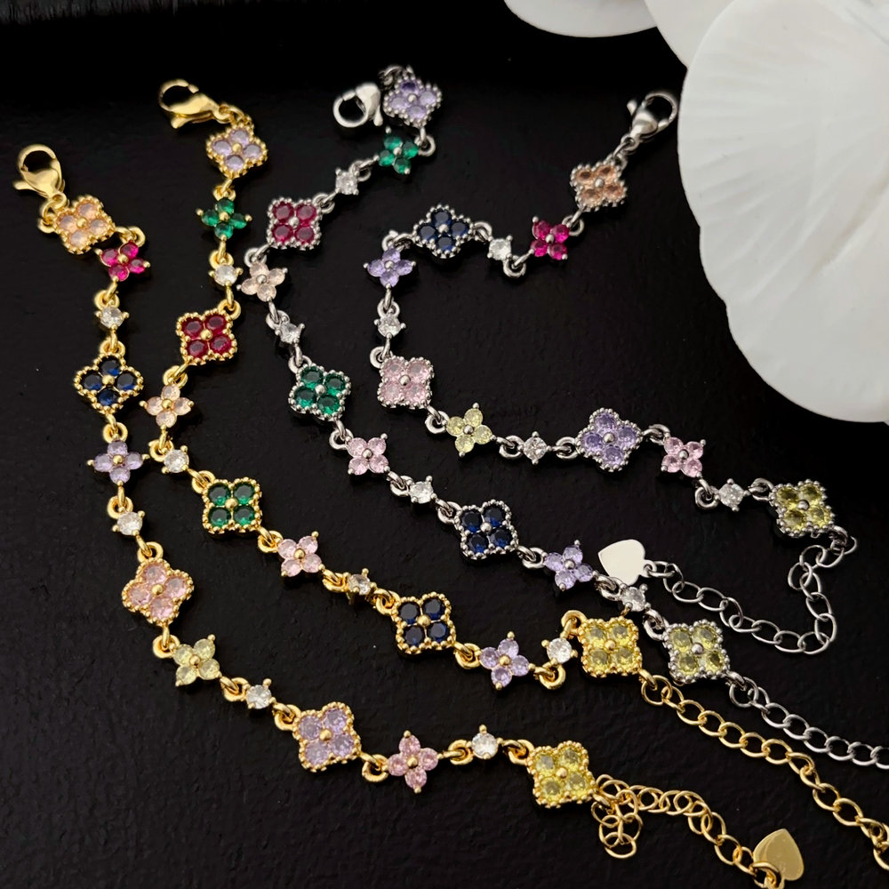 Pave colorful clover bracelet