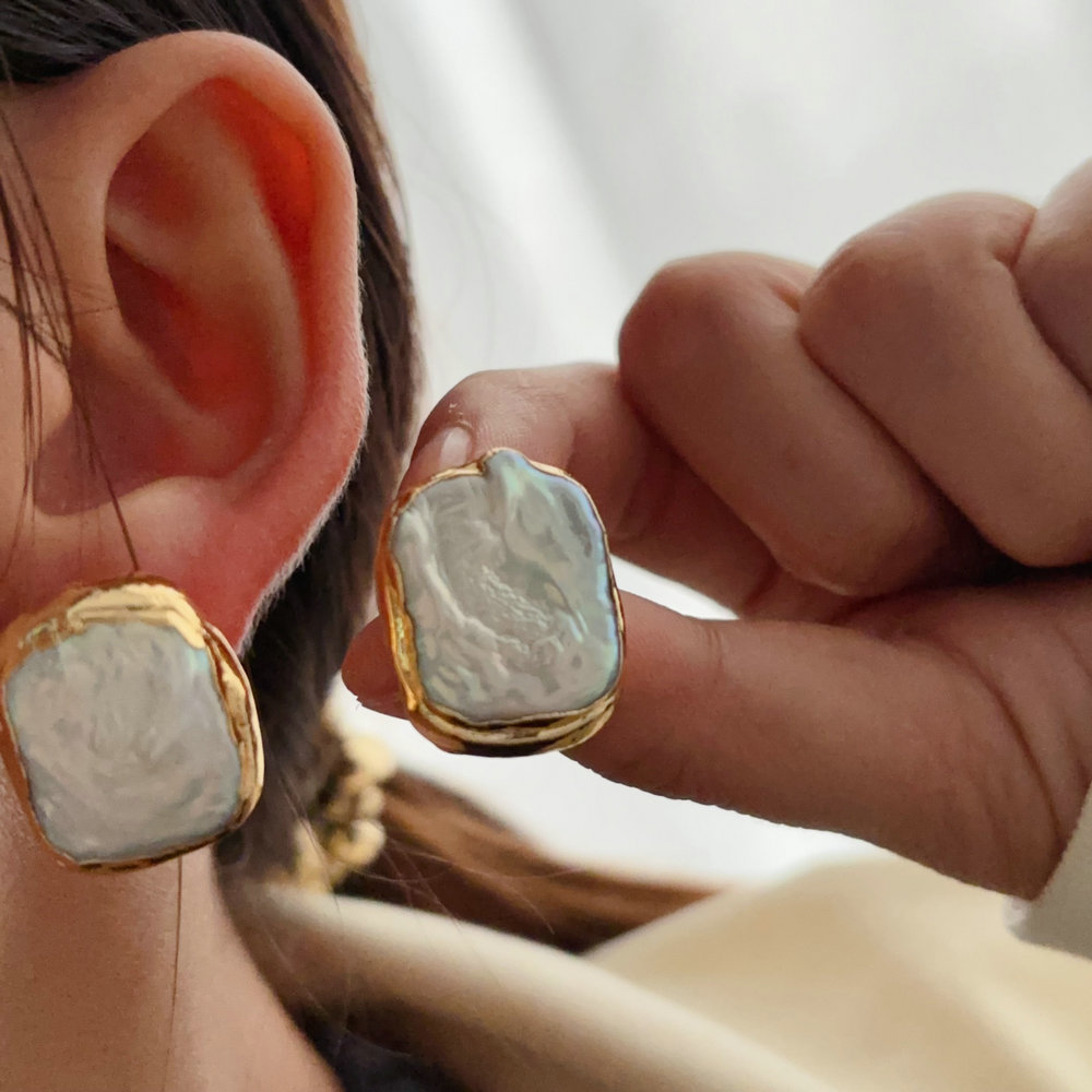 Fresh water square pearl earrings