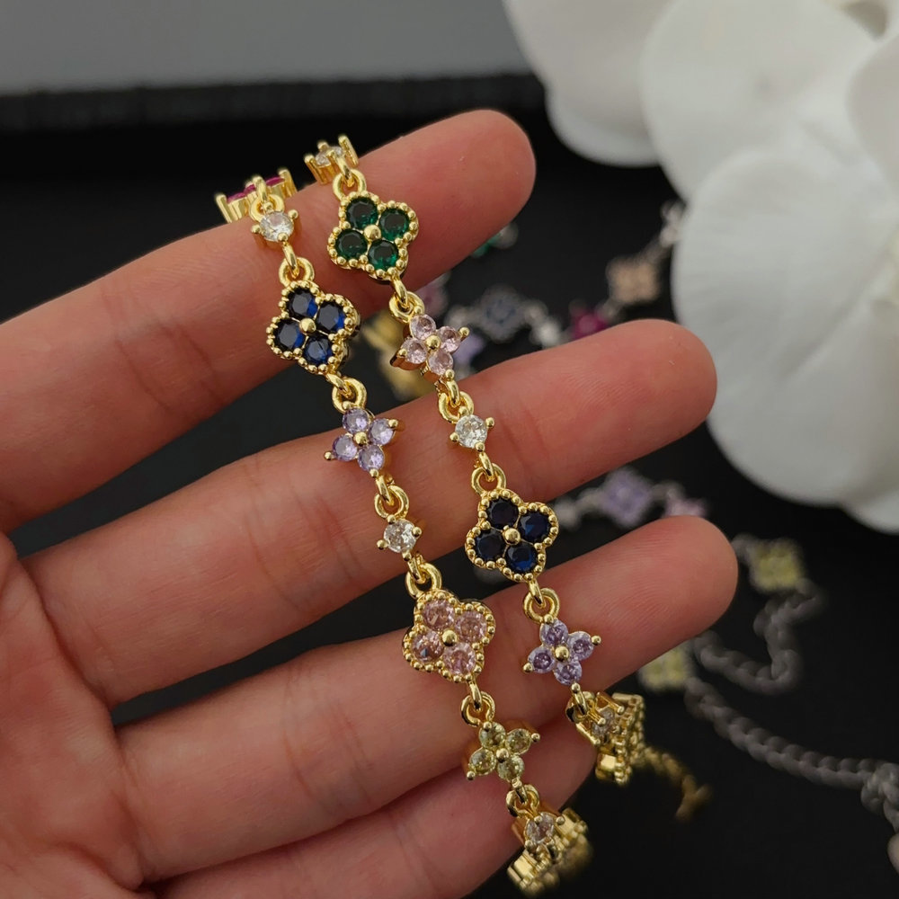 Pave colorful clover bracelet