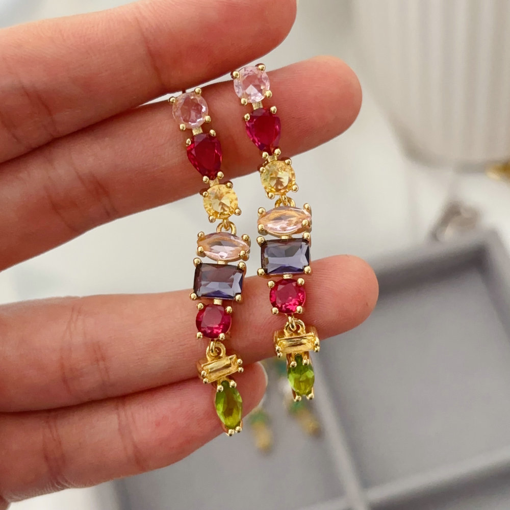 Pave zircon colorful earrings