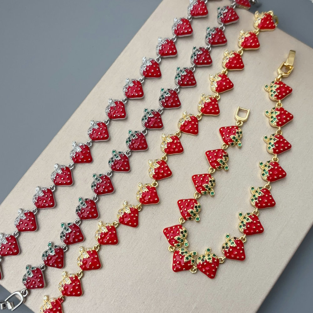 Enamel strawberry bracelet