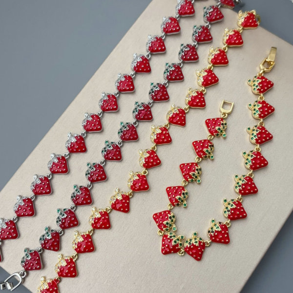 Enamel strawberry bracelet