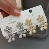 Pave zircon flower earrings